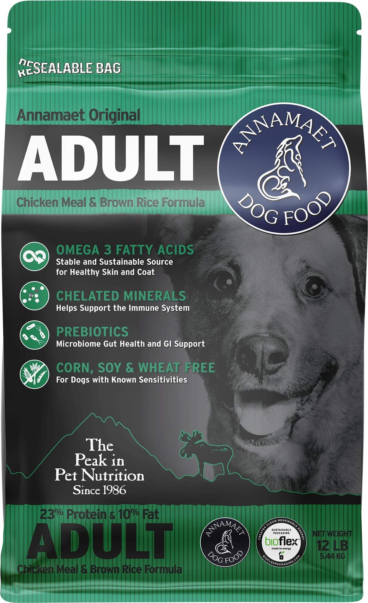 Annamaet Original Adult Formula Dry Dog Food 23% Protein (Chicken & Brown Rice) 12-lb Bag