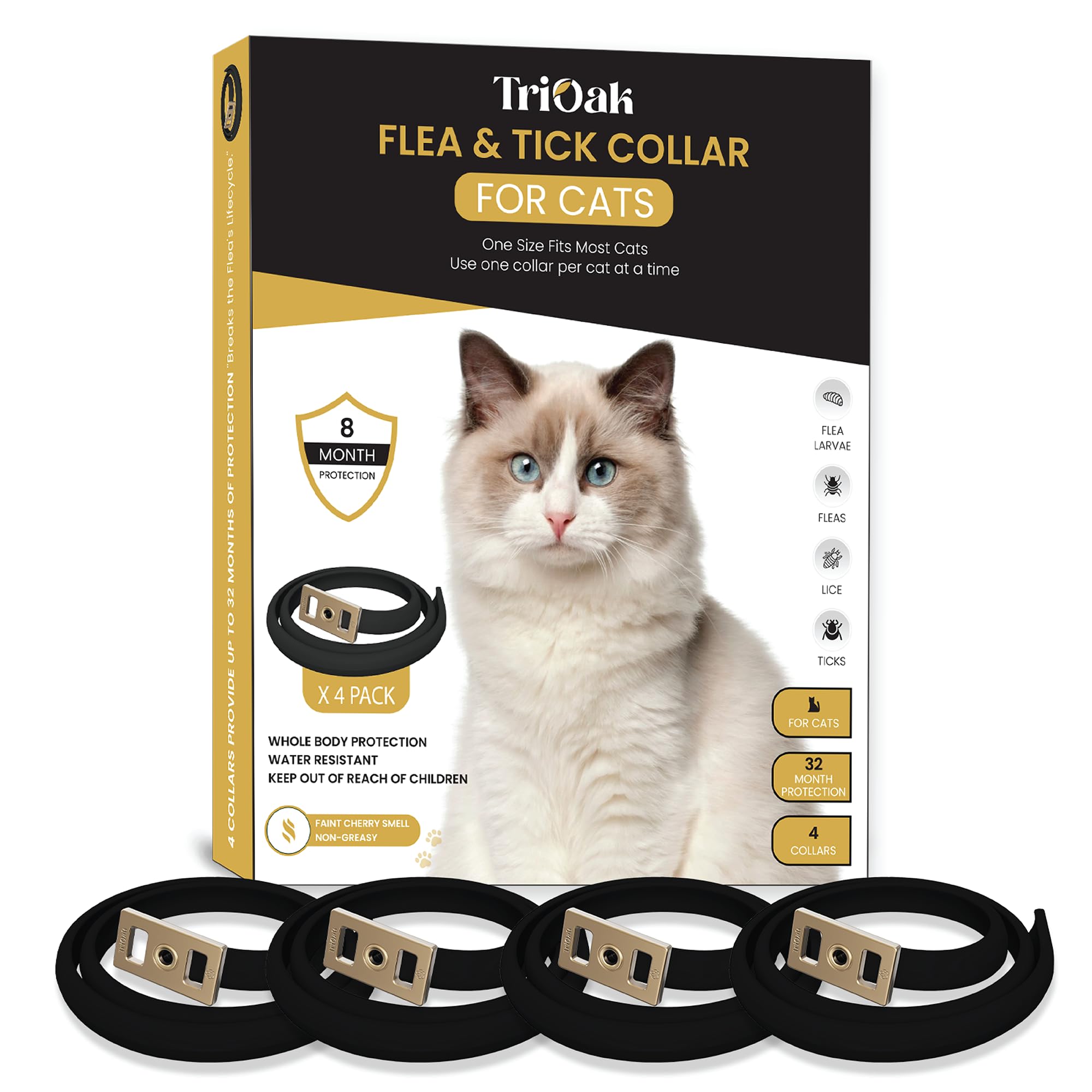 Trioak Flea Collar for Cats: 4 Pack Cat Flea Collar - Flea and Tick Collar for Cats - Cat Flea and Tick Collar - Kitten Flea Collar 4 Pack