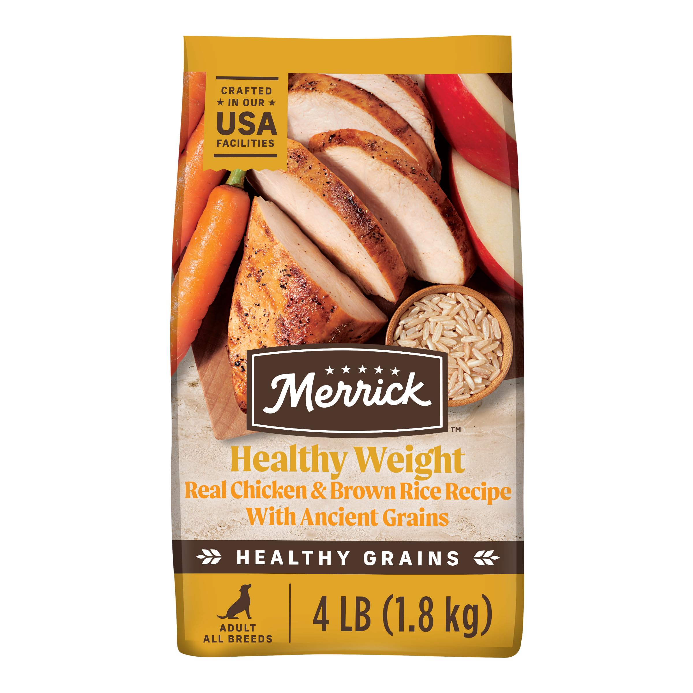 Merrick Healthy Grains Premium Adult Dry Dog Food Wholesome and Natural Kibble Healthy Weight Recipe - 4.0 lb. Bag