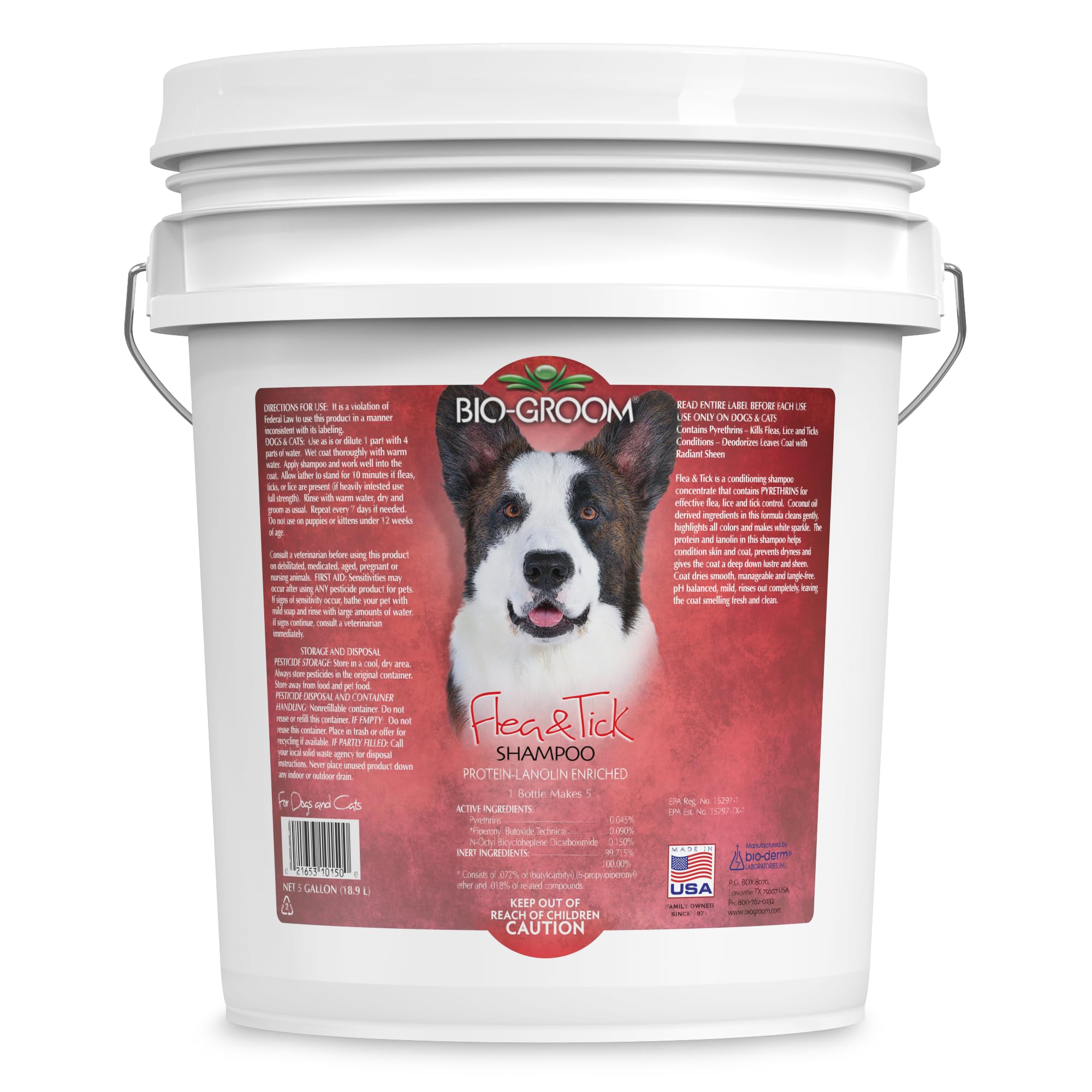 Bio-Groom Flea & Tick Dog Shampoo – Flea and Tick Prevention for Dogs Cat Flea Treatment Cruelty-Free Made in USA Natural Tick Repellent Protein-Lanolin Shampoo – 5 Gallons