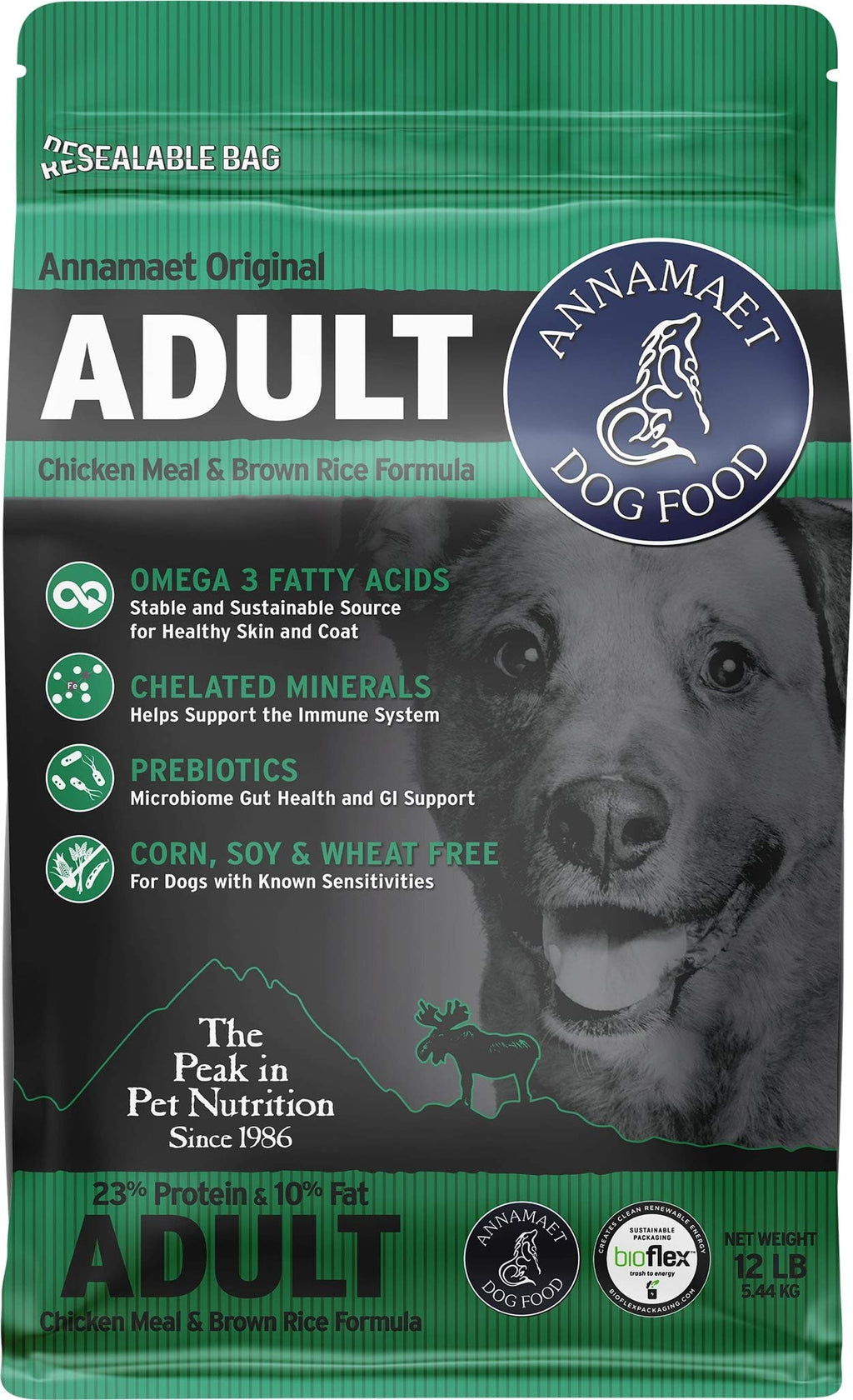 Annamaet Original Adult Formula Dry Dog Food 23% Protein (Chicken & Brown Rice) 12-lb Bag