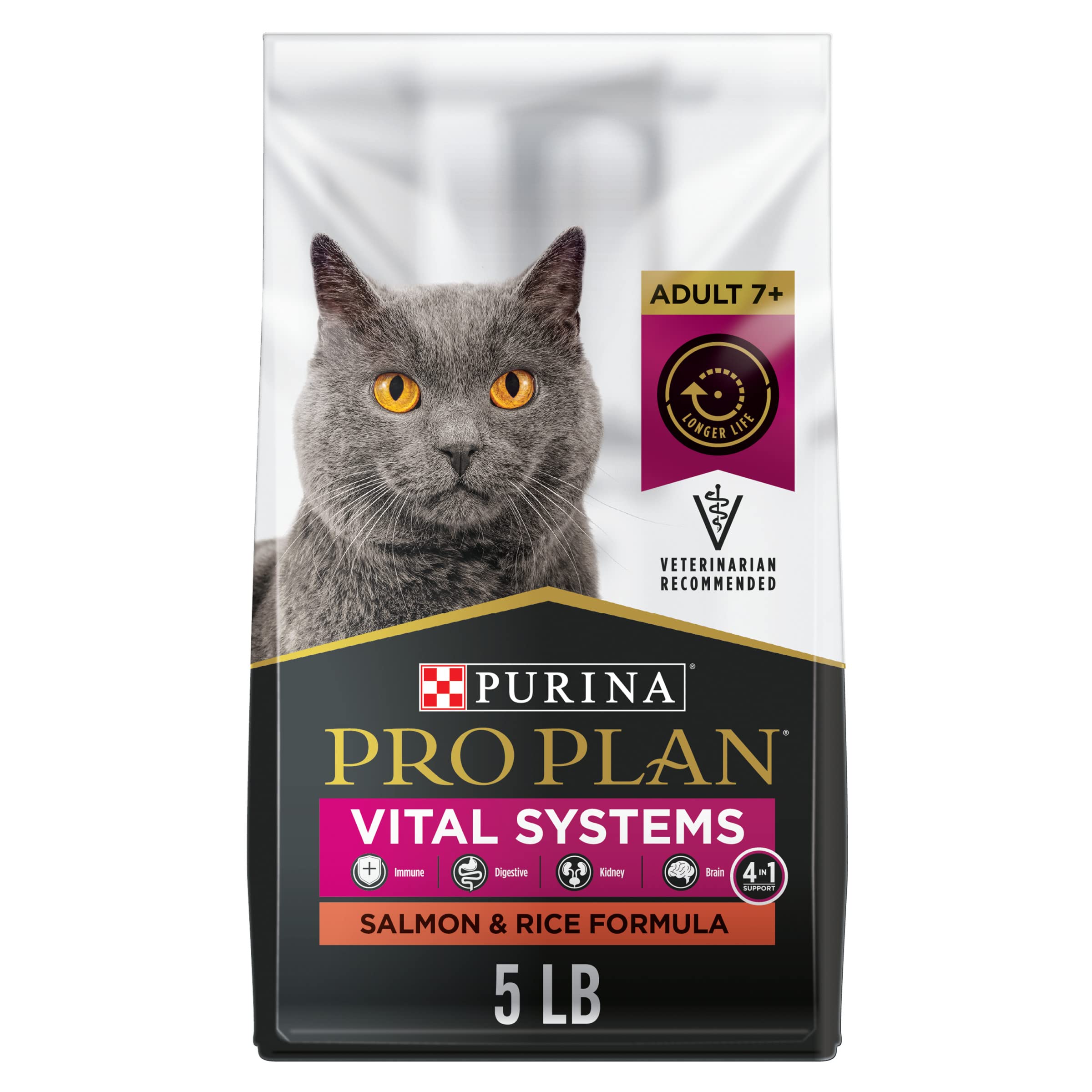 Purina Pro Plan Vital Systems Salmon and Rice Formula Senior Cat Food Dry 4-in-1 Formula - 5 lb. Bag