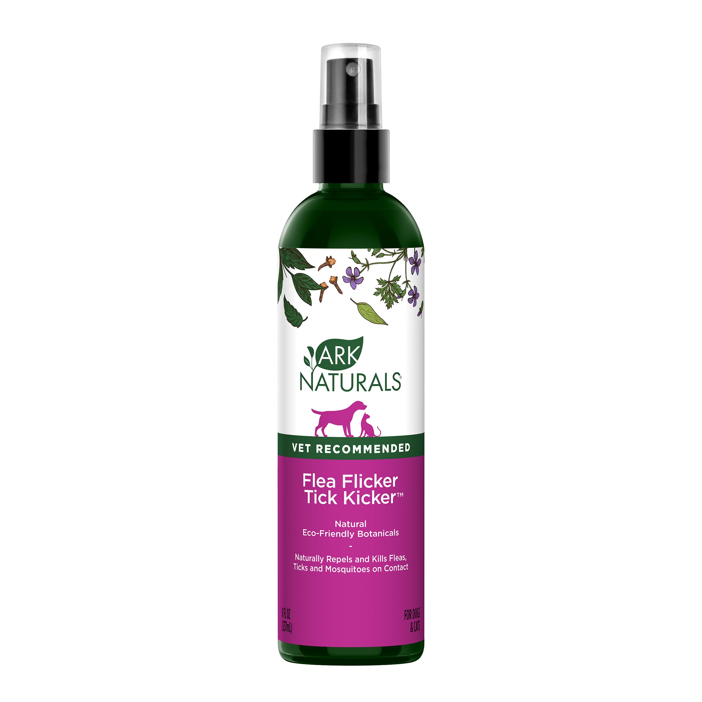 Ark Naturals Flea Flicker Tick Kicker Flea and Tick Repellent for Cats and Dogs Repels and Kills Fleas Ticks and Mosquitoes Natural Botanical Formula 8 oz. Bottle
