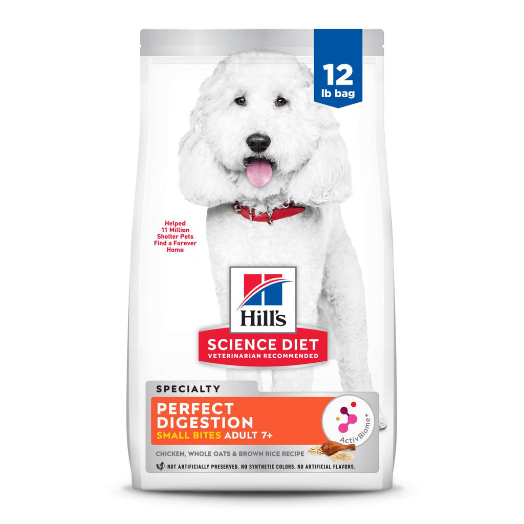 Hills Science Diet Perfect Digestion Senior Adult 7+ Digestive Support Small Kibble Dry Dog Food Chicken Brown Rice & Whole Oats 12 lb Bag