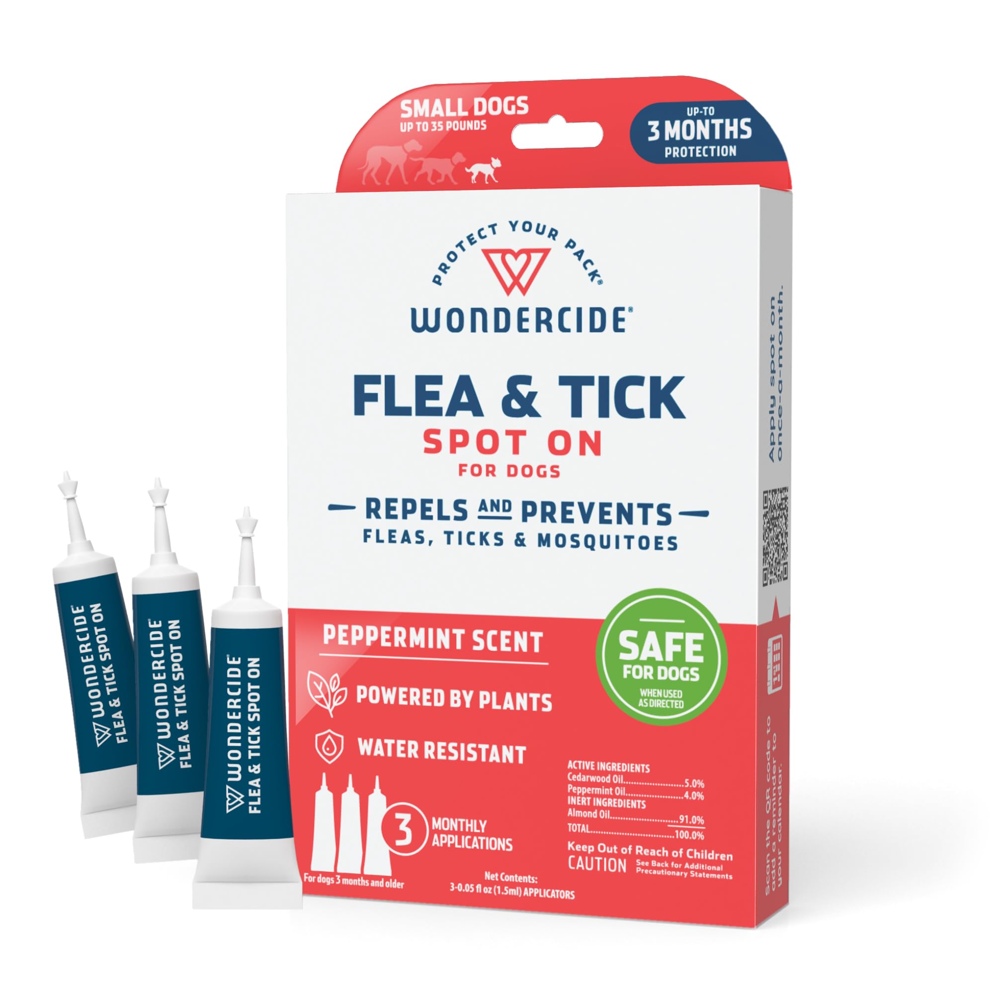 Wondercide - Flea & Tick Dog Spot On - Flea Tick and Mosquito Repellent Prevention for Dogs with Natural Essential Oils - Up to 3 Months Protection - Small 3 Tubes of 0.05 oz