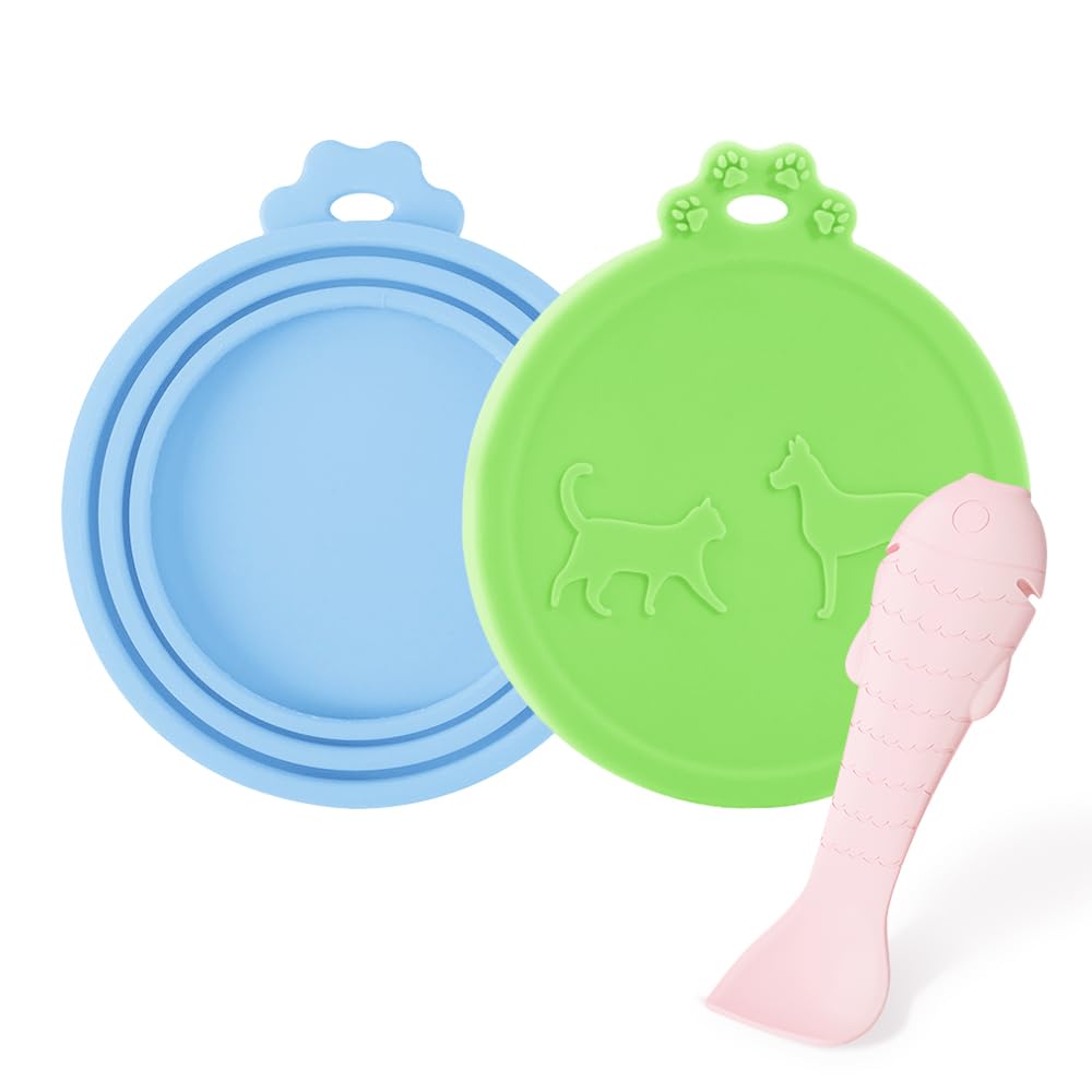 Generic Pet Food Can Cover Silicone Can Lids for Dog and Cat Food dishwasher safe can cover most standard sized dog and cat cans (Blue+Green)