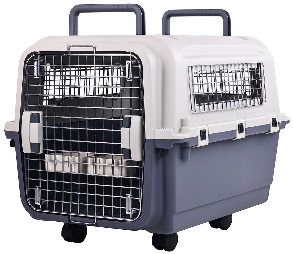 Elevon Plastic Kennels Pet Carrier Rolling Plastic Airline Approved Wire Door Travel Dog Crate Medium (26.5" L x 20" W x 18.8" H)