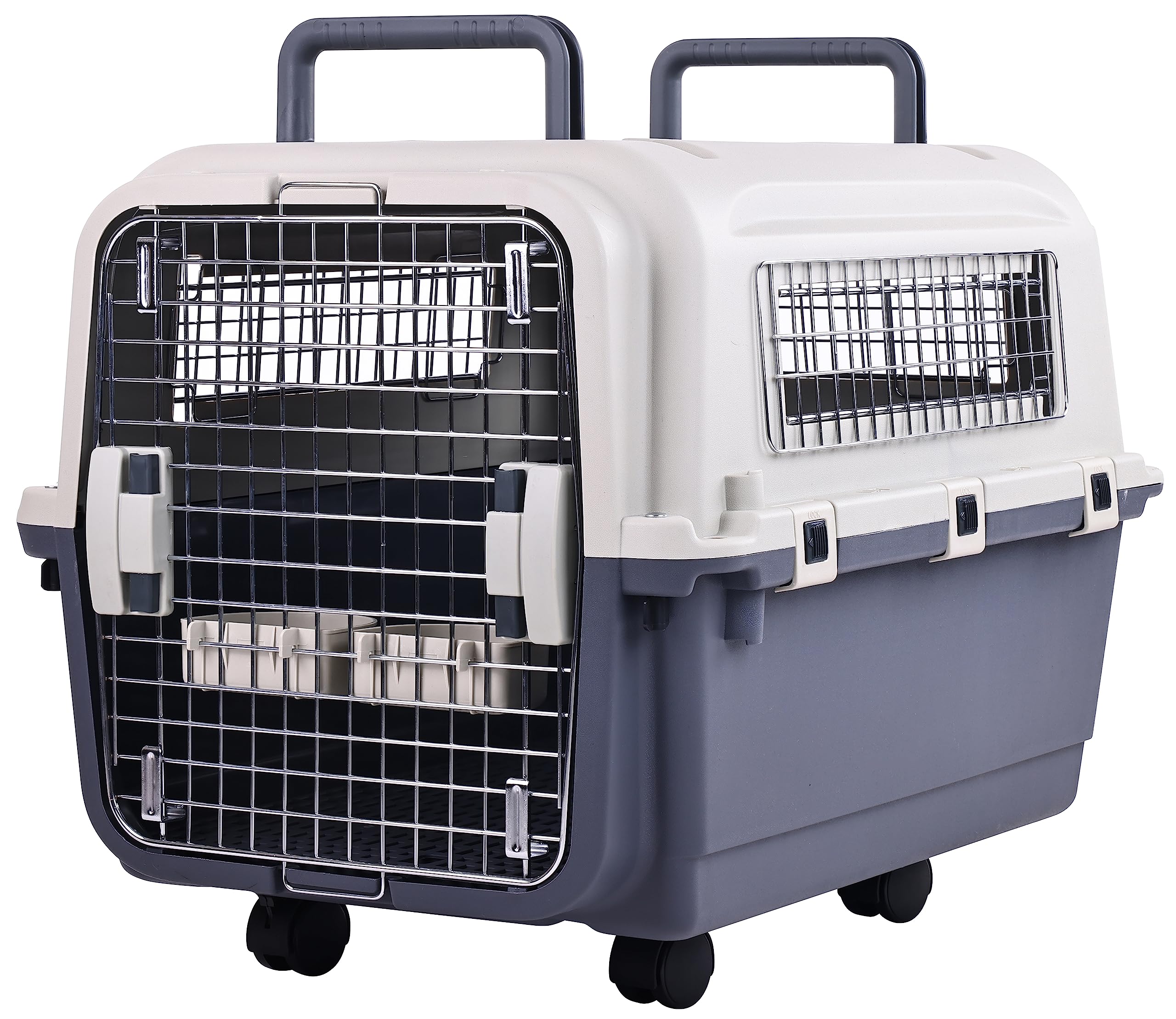 Elevon Plastic Kennels Pet Carrier Rolling Plastic Airline Approved Wire Door Travel Dog Crate Medium (26.5" L x 20" W x 18.8" H)