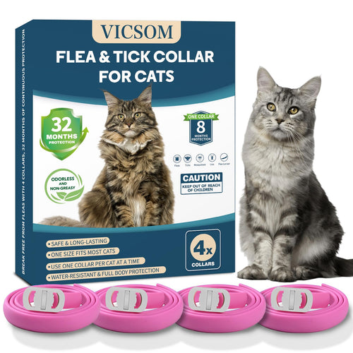 4 Pack Cat Flea Collar - Flea Collar for Cats Adjustable Waterproof Flea and Tick Prevention for Cats and Kittens - 32 Months Protection - Flea and Tick Treatment - Pink