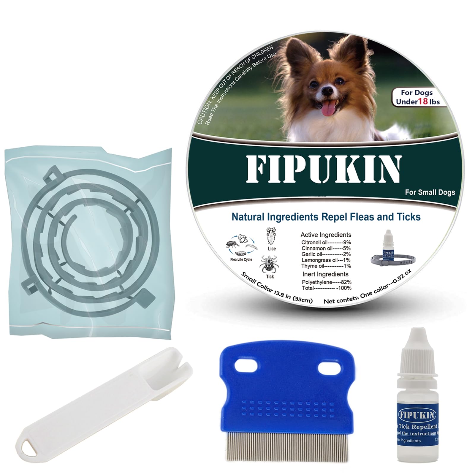 Natural Ingredients Flea Repellent Collar for Small DogsSafe and Effective Flea and Tick Repellent Waterproof8 Months ProtectionFree Comb and Tick ScoopFlea Repellent Drops13.8 Inches1-Pack
