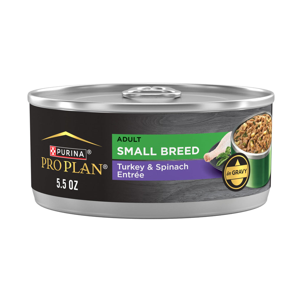 Purina Pro Plan Adult Small Breed Turkey and Spinach Entree in Gravy Wet Dog Food for Small Dogs - (Pack of 24) 5.5 oz. Cans