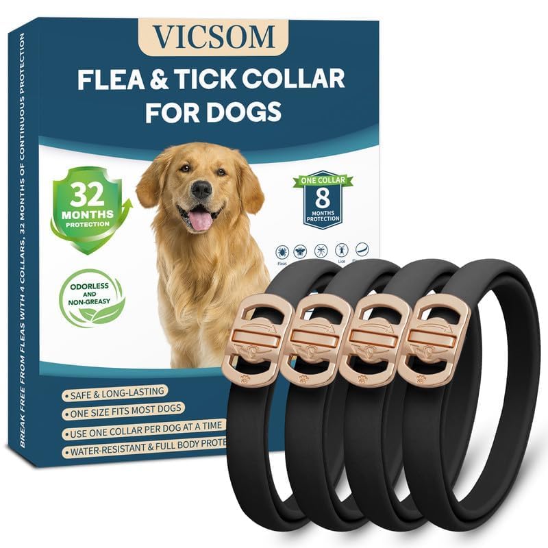 Flea Collar for Dogs 4 Pack Dog Flea and Tick Collar 32 Months Flea and Tick Treatment Collar for Dog Waterproof Adjustable Dog Flea and Tick Prevention for Small Medium Large Dog Puppy Black